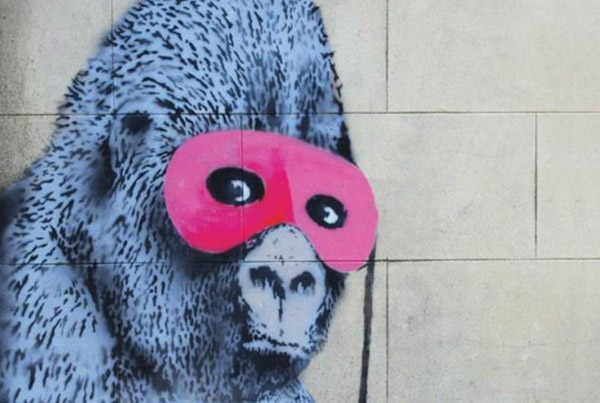 Gorilla with pink Mask